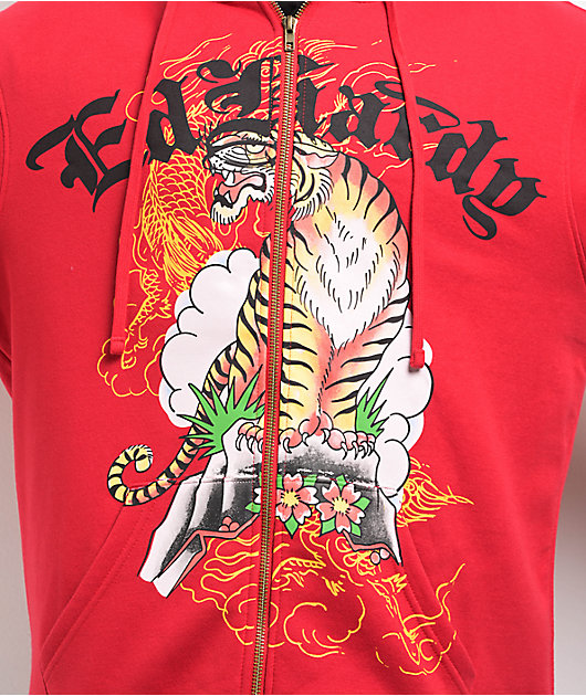 Ed Hardy Tiger Mountain Red Zip Hoodie | Zumiez
