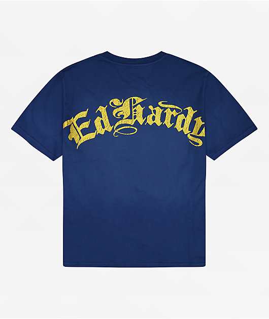 Ed Hardy Tiger Mountain Sunfade Navy Boxy T-Shirt | Zumiez