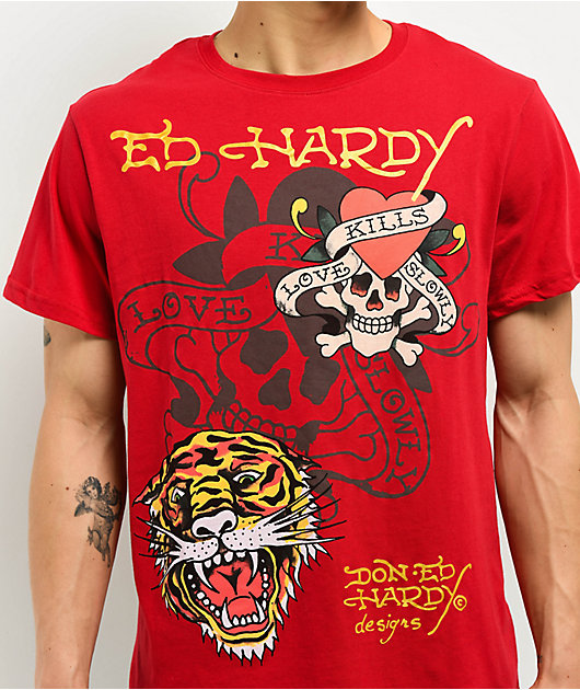 Ed Hardy Tiger Skull Red T-Shirt