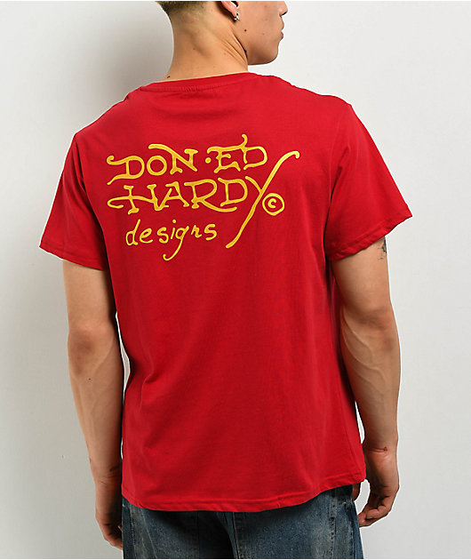 Ed Hardy Tiger Skull Red T-Shirt