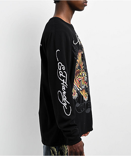 超話題新作 Ed Zumiez | T-Shirt Sleeve Long Thermal Black Tigers Hardy Clothing