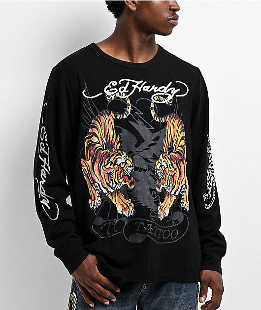 Ed Hardy ロンT Ed Hardy Tigers Black Thermal Long Sleeve T-Shirt | Zumiez