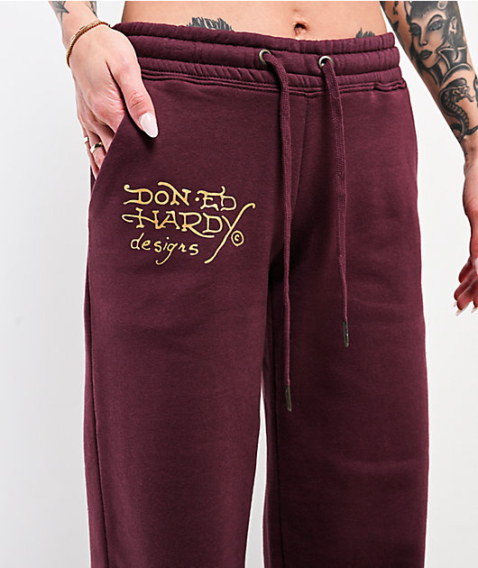 Ed Hardy Tigers Fig Red Wide Leg Sweatpants