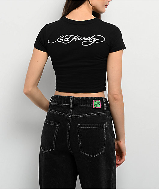 Ed Hardy True Eagle Black Crop T-Shirt