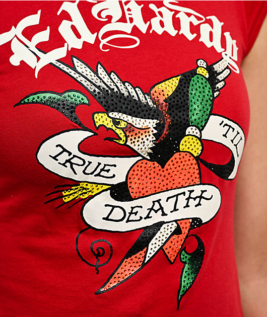 Ed Hardy True Eagle Rhinestone Red Cap Sleeve T-Shirt | Zumiez