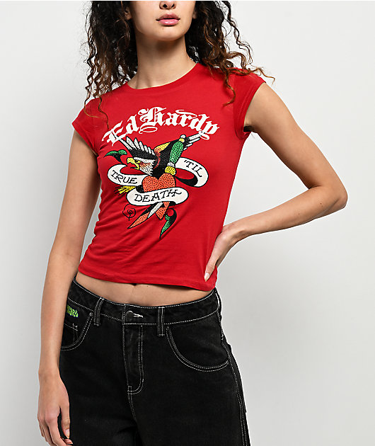 Ed Hardy True Eagle Rhinestone Red Cap Sleeve T-Shirt | Zumiez Ed Hardy True Eagle Rhinestone Red Cap Sleeve T-Shirt | Zumiez