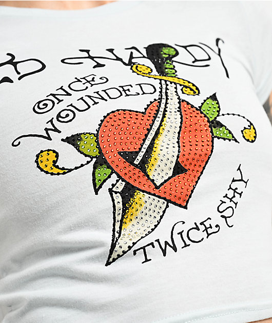 Ed Hardy Twice Shy Rhinestone Arctic Blue Crop T-Shirt | Zumiez