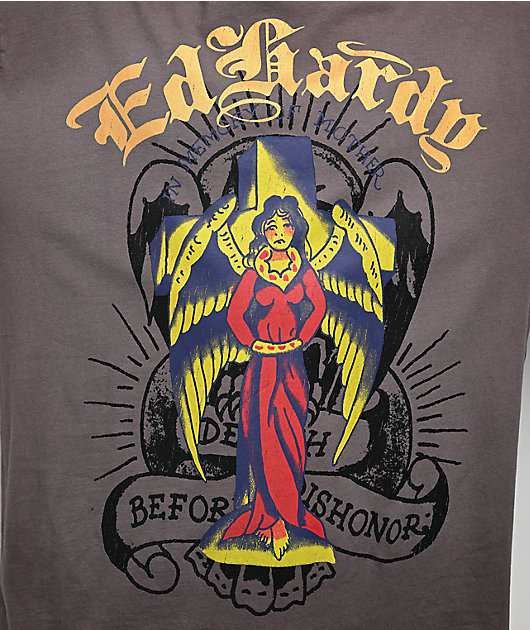 Ed Hardy Wing Skull Sunfade Grey T-Shirt | Zumiez