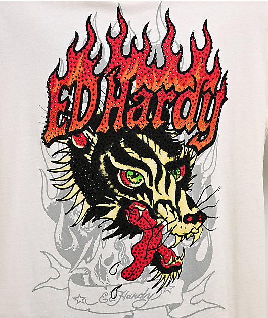 【激レア】House of Hardy （ハーディー ） 7' (213cm)③ Ed Hardy Wolf Head Ivory Boxy T-Shirt | Zumiez