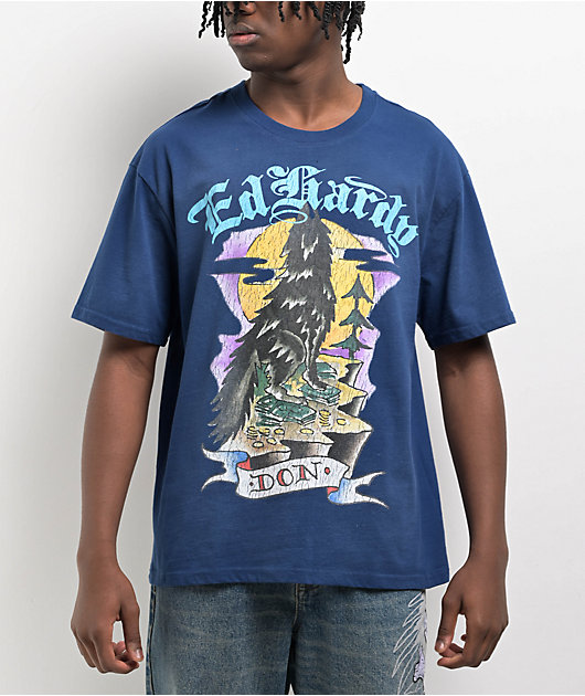 Ed Hardy Wolf Sunfade Navy T-Shirt | Zumiez