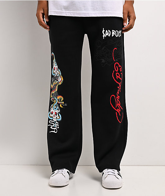 buddix⭐︎FANTASTICS⭐︎LOVE YOU Sweat Pants Ed Hardy x $AD BOYZ by Junior H Amor Y Veneno Black Baggy