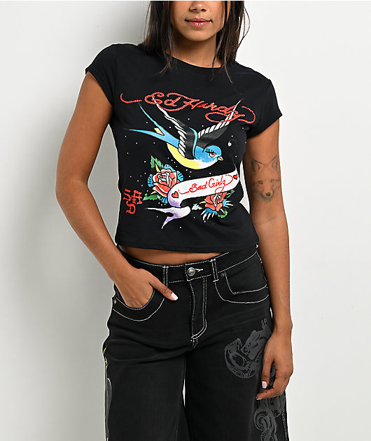 Ed Hardy x $AD BOYZ by Junior H Swallow Black T-Shirt | Zumiez