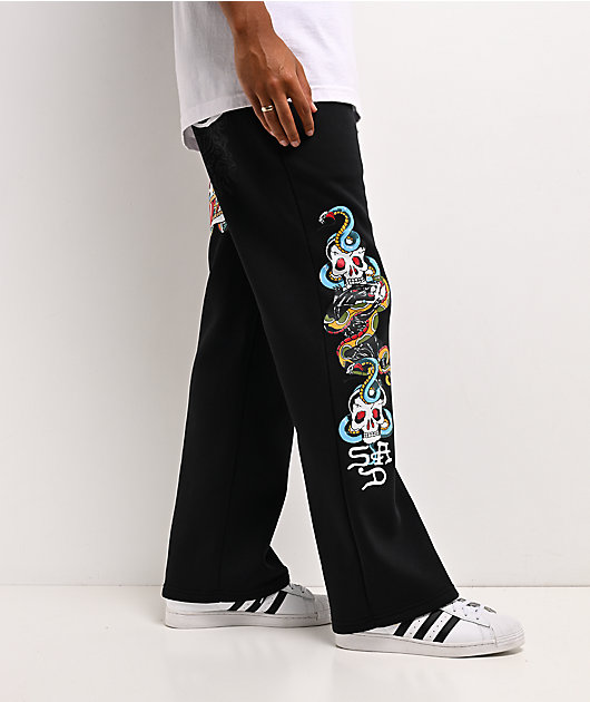 Ed Hardy x $AD BOYZ by Junior H Amor Y Veneno Black Baggy Sweatpants