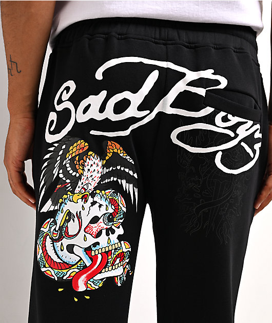 Ed Hardy x $AD BOYZ by Junior H Amor Y Veneno Black Baggy Sweatpants