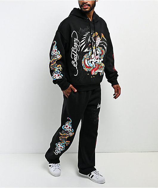 Ed Hardy x $AD BOYZ by Junior H Amor Y Veneno Black Baggy Sweatpants