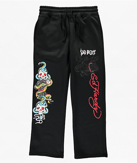 Ed Hardy x $AD BOYZ by Junior H Amor Y Veneno Black Baggy Sweatpants