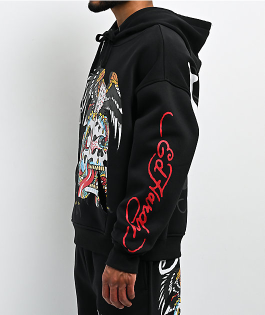Ed Hardy x $AD BOYZ by Junior H Eagle Skull Black Hoodie