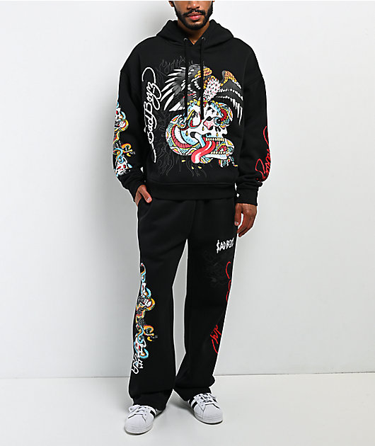 Ed Hardy x $AD BOYZ by Junior H Eagle Skull Black Hoodie