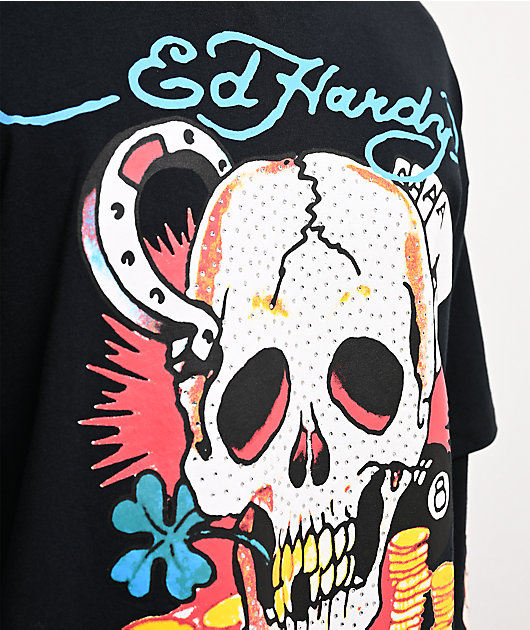 Ed Hardy x $AD BOYZ by Junior H Gamble Rhinestone Black Long Sleeve T-Shirt