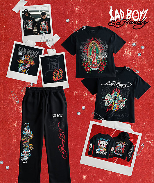 Ed Hardy x $AD BOYZ by Junior H Gamble Rhinestone Black Long Sleeve T-Shirt
