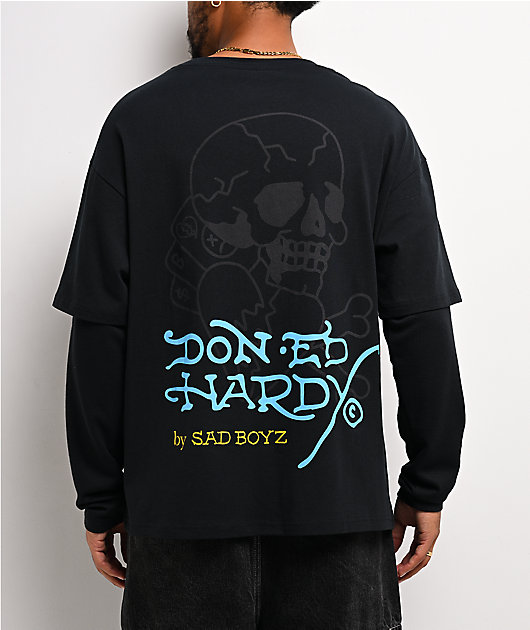 Ed Hardy x $AD BOYZ by Junior H Gamble Rhinestone Black Long Sleeve T-Shirt