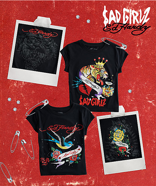 Ed Hardy x $AD BOYZ by Junior H Swallow Black T-Shirt