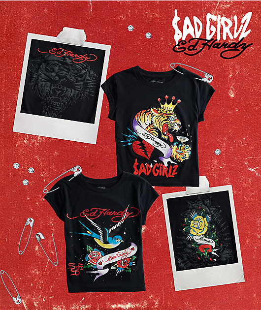Ed Hardy x $AD BOYZ by Junior H Tiger Crown Black T-Shirt