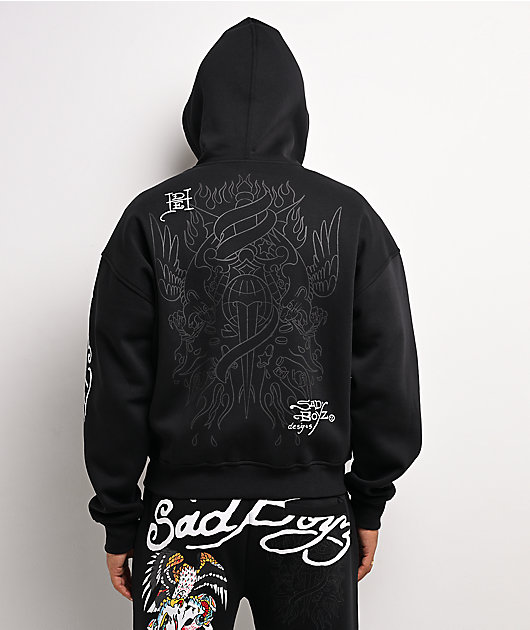 Ed Hardy x $AD BOYZ by Junior H Tiger Flame Black Zip Hoodie