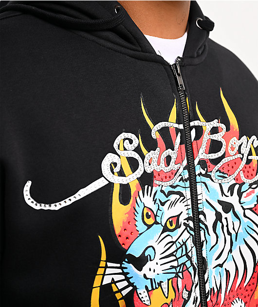 Ed Hardy x $AD BOYZ by Junior H Tiger Flame Black Zip Hoodie