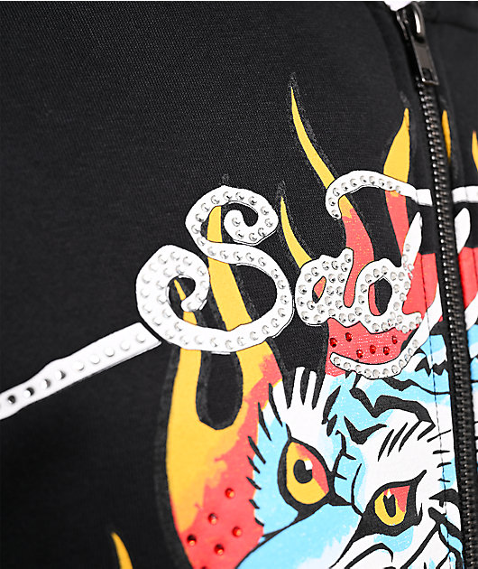 Ed Hardy x $AD BOYZ by Junior H Tiger Flame Black Zip Hoodie