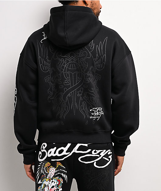 Ed Hardy x $AD BOYZ by Junior H Tiger Flame Black Zip Hoodie