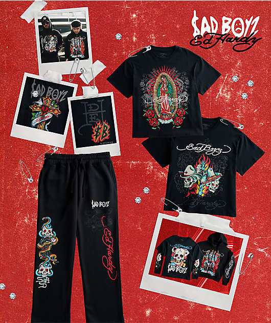 Ed Hardy x $AD BOYZ by Junior H Western Rhinestone Black T-Shirt