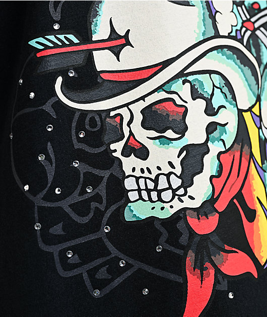 Ed Hardy x $AD BOYZ by Junior H Western Rhinestone Black T-Shirt