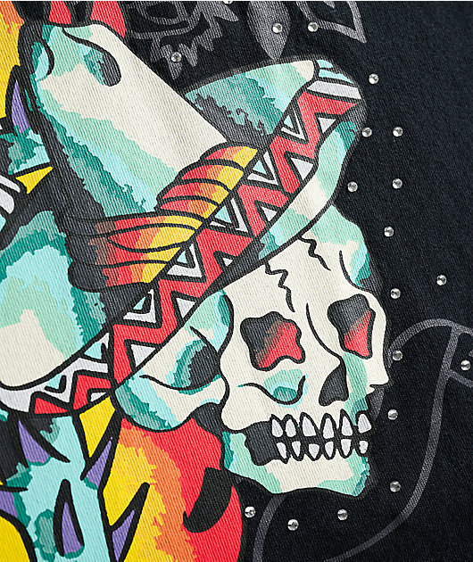 Ed Hardy x $AD BOYZ by Junior H Western Rhinestone Black T-Shirt