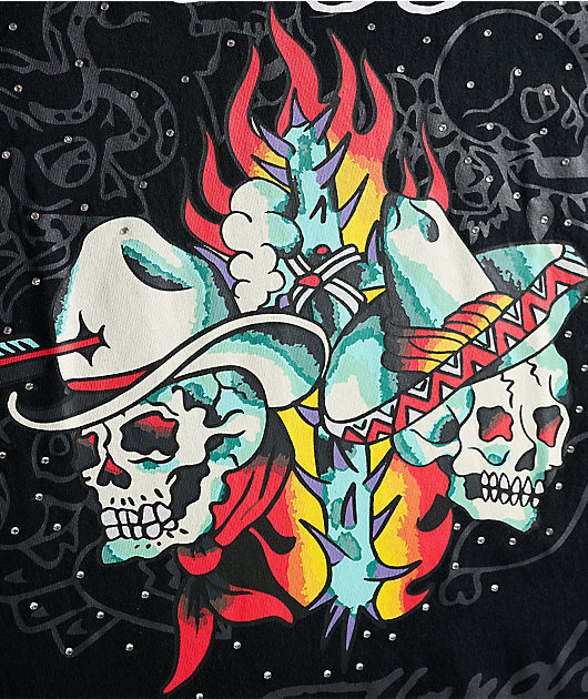 Ed Hardy x $AD BOYZ by Junior H Western Rhinestone Black T-Shirt