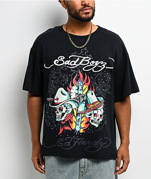 Ed Hardy x $AD BOYZ by Junior H Western Rhinestone Black T-Shirt