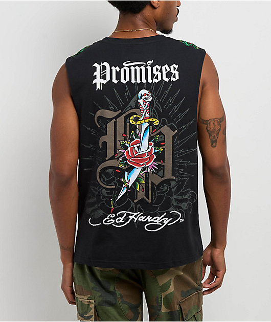 Ed Hardy x  Broken Promises Deaths Shadow Black Tank Top