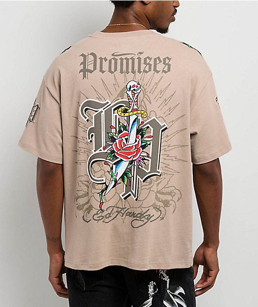 Ed Hardy x Broken Promises Love Scars Beige T-Shirt | Zumiez