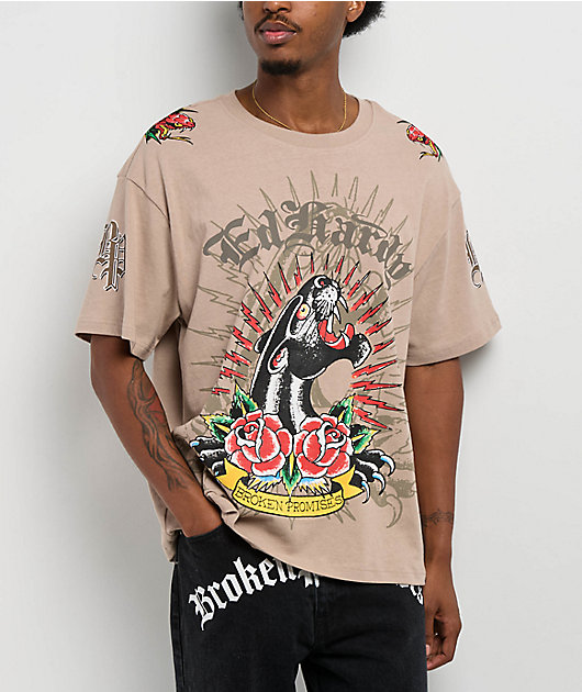 Ed Hardy x Broken Promises Love Scars Beige T-Shirt | Zumiez