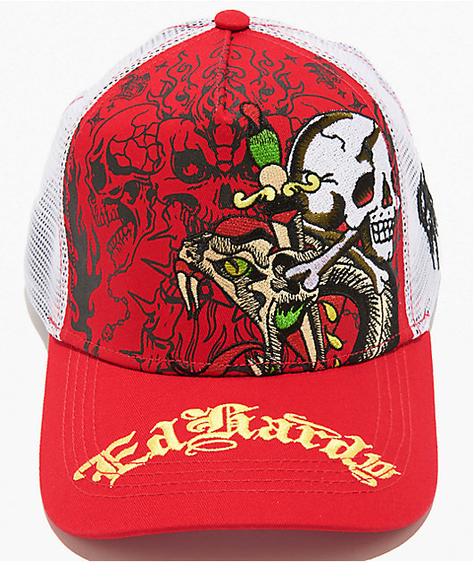 Ed Hardy x Broken Promises Blood Ties Red & White Trucker Hat
