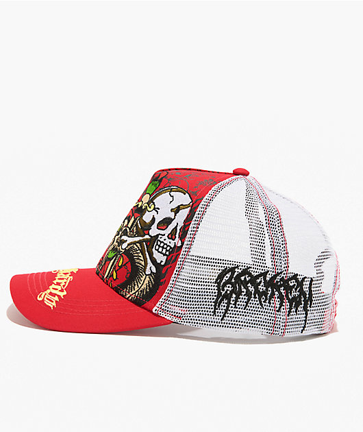 Ed Hardy x Broken Promises Blood Ties Red & White Trucker Hat
