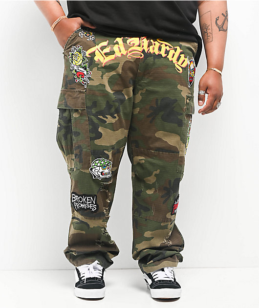 パンツ School of Hard Knocks camo cargo pants Ed Hardy x Broken Promises Chaos Camo Baggy Fit Cargo Pants