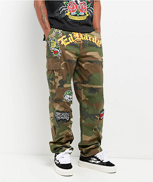 Ed Hardy x Broken Promises Chaos Camo Baggy Fit Cargo Pants | Zumiez