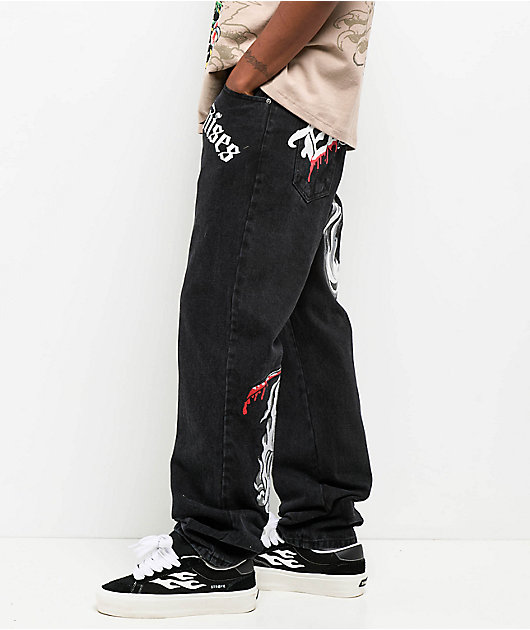 Ed Hardy x Broken Promises Death Shadow Black Loose Fit Jeans