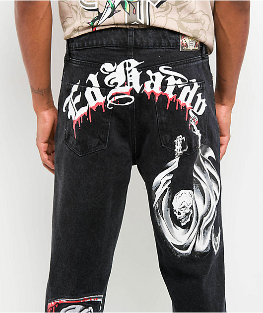 Ed Hardy x Broken Promises Death Shadow Black Loose Fit Jeans
