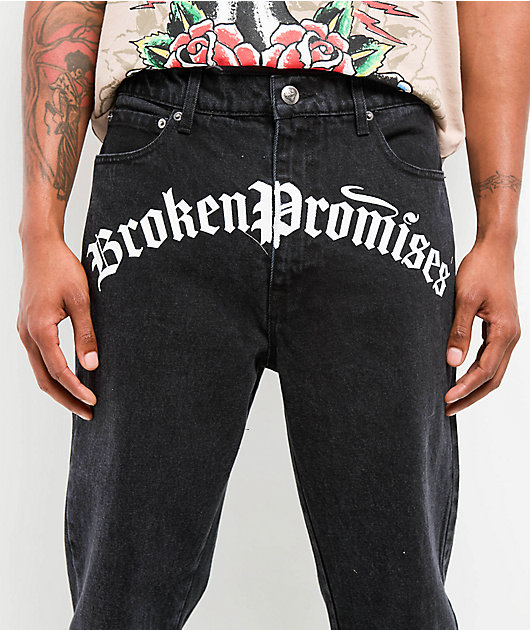 Ed Hardy x Broken Promises Death Shadow Black Loose Fit Jeans | Zumiez