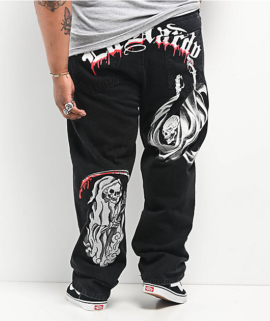 Ed Hardy x Broken Promises Death Shadow Black Loose Fit Jeans | Zumiez