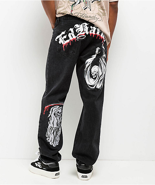 Ed Hardy x Broken Promises Death Shadow Black Loose Fit Jeans | Zumiez Ed Hardy x Broken Promises Death Shadow Black Loose Fit Jeans | Zumiez