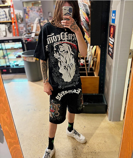 ★関税込み★【Ed Hardy】x Broken Promises Tシャツ Ed Hardy x Broken Promises Death's Shadow Black T-Shirt | Zumiez