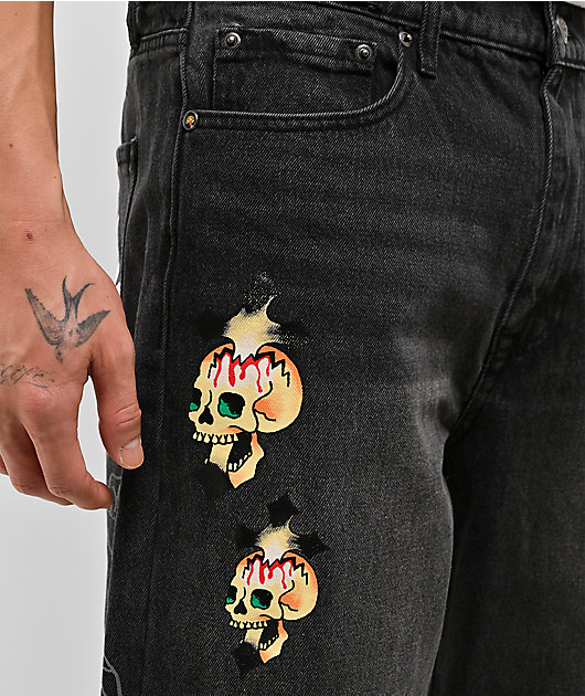 Ed Hardy x Broken Promises Forget You Black Baggy Jeans